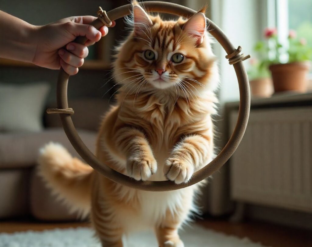 cat jump through a hoop